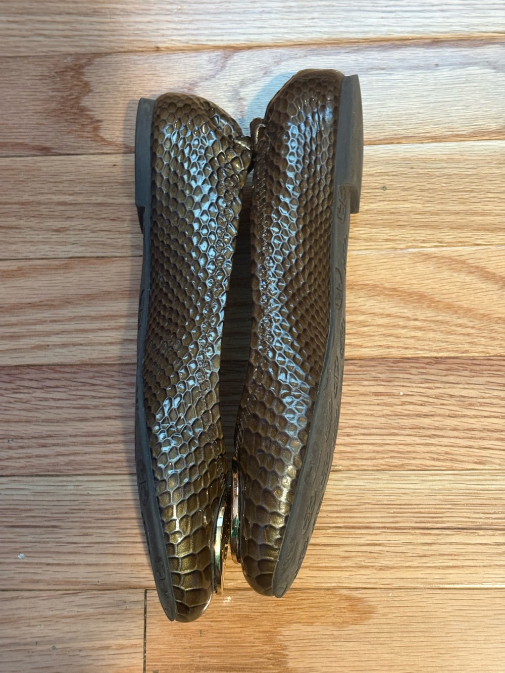 Tory Burch Snake Skin Metallic Gold Reva Ballet Flats - Picture 7 of 9